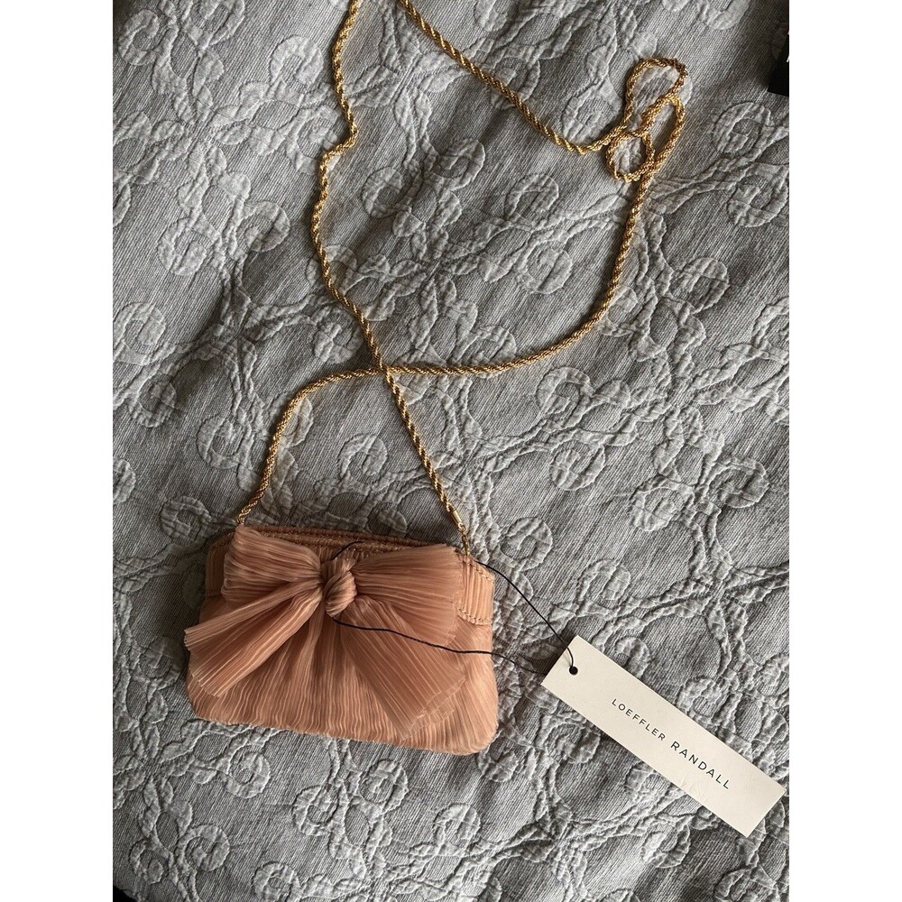 NWT Loeffler Randall Rochelle Pleated Bow Clutch Bag Champagne Beaty NEW